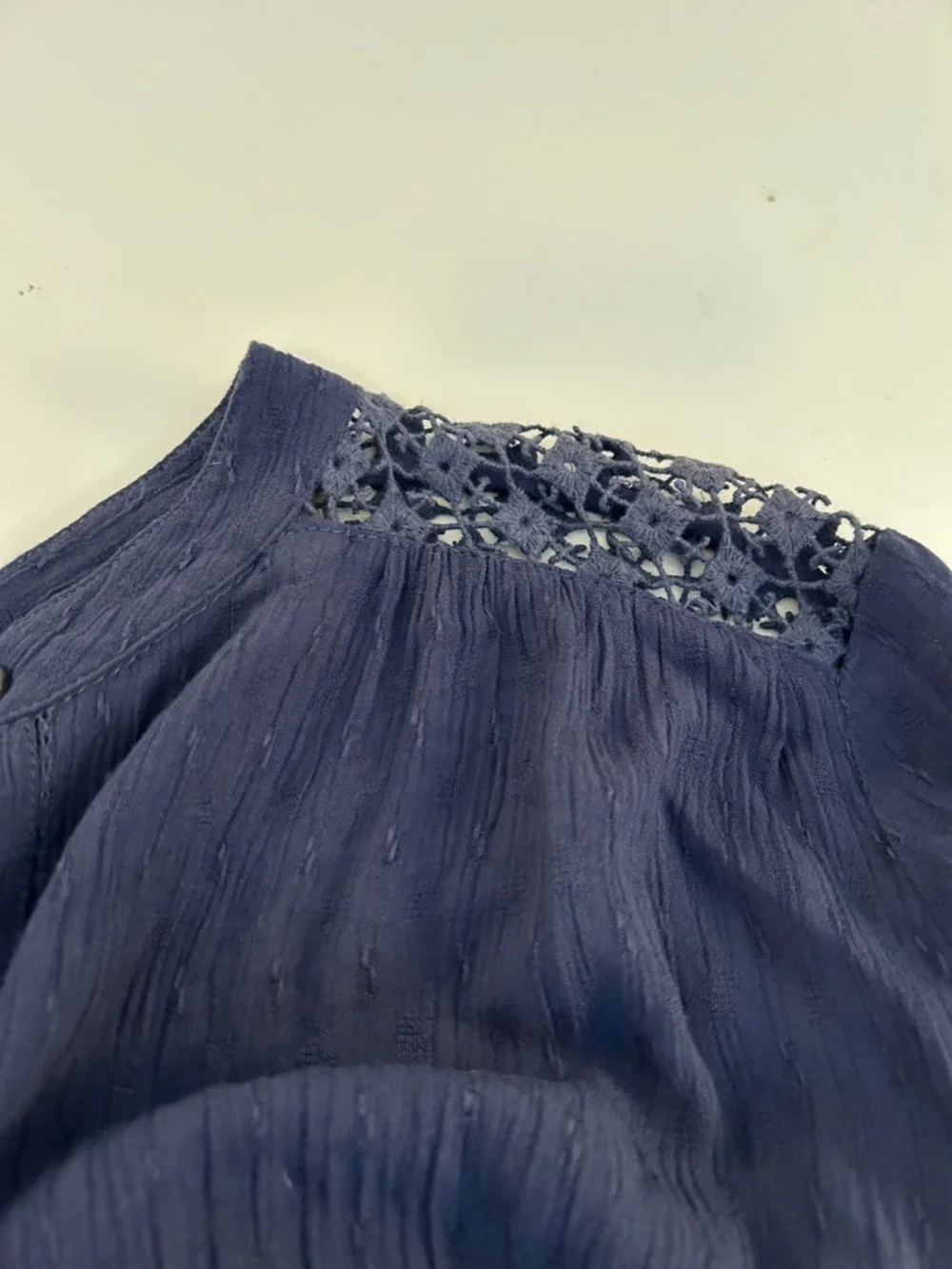 Free People The Best Blouse Lace Crochet Hi Lo Hem Long Sleeve Blue Top‎ Size L